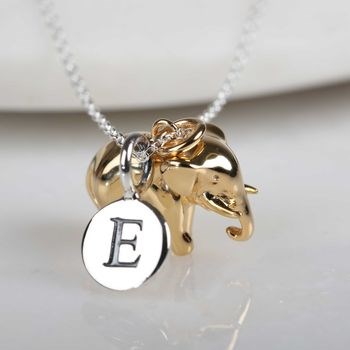 Elephant Necklace With Personalised Letter Charm Elephant Necklace With Personalised Letter Charm