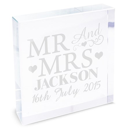 Personalised Crystal Message Block 'Mr And Mrs' Personalised Crystal Message Block 'Mr And Mrs'