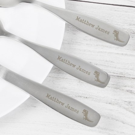 Personalised 3 Piece Dinosaur Cutlery Set Personalised 3 Piece Dinosaur Cutlery Set