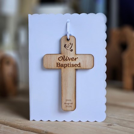 Personalised Baptism Cross Hanging Decoration Card Personalised Baptism Cross Hanging Decoration Card
