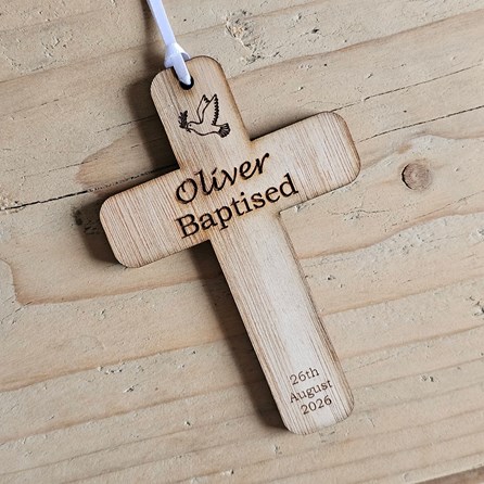 Personalised Baptism Cross Hanging Decoration Card Personalised Baptism Cross Hanging Decoration Card