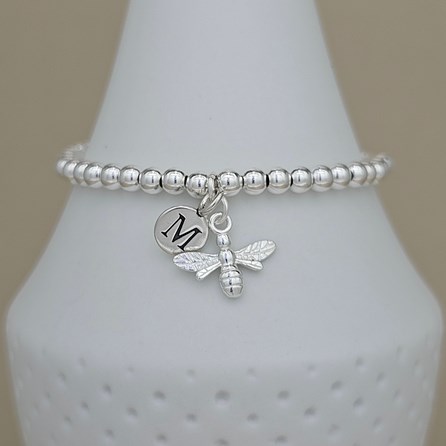 Personalised Beaded Bracelet with Bee Charm Personalised Beaded Bracelet with Bee Charm