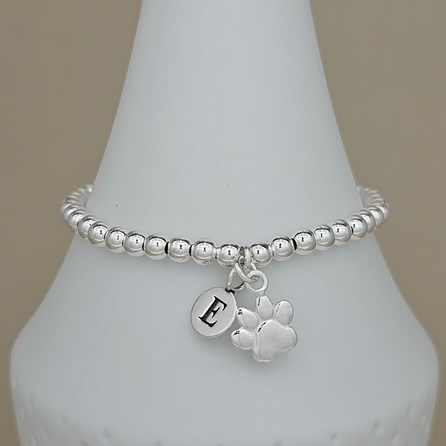 Personalised Beaded Bracelet With Paw Print Charm Personalised Beaded Bracelet With Paw Print Charm
