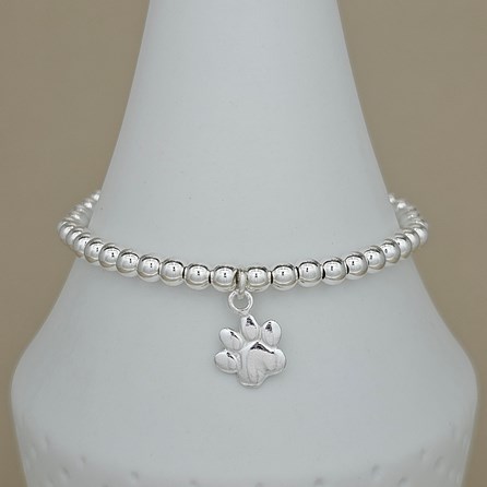 Personalised Beaded Bracelet With Paw Print Charm Personalised Beaded Bracelet With Paw Print Charm
