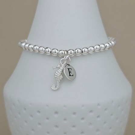 Personalised Beaded Bracelet with Seahorse Charm Personalised Beaded Bracelet with Seahorse Charm