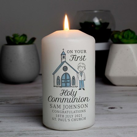 Personalised Boys First Holy Communion Pillar Candle Personalised Boys First Holy Communion Pillar Candle