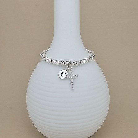 Personalised Children's Silver Crucifix Beaded Bracelet Personalised Children's Silver Crucifix Beaded Bracelet