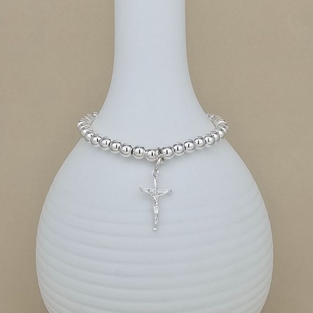 Personalised Children's Silver Crucifix Beaded Bracelet Personalised Children's Silver Crucifix Beaded Bracelet