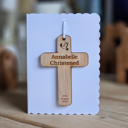 Personalised Christening Cross Hanging Decoration Card Personalised Christening Cross Hanging Decoration Card