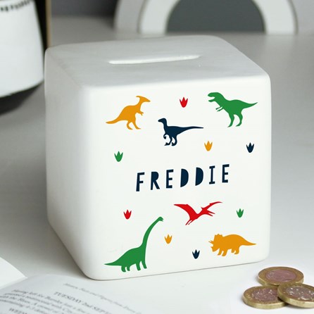 Personalised Dinosaur Ceramic Square Money Box Personalised Dinosaur Ceramic Square Money Box