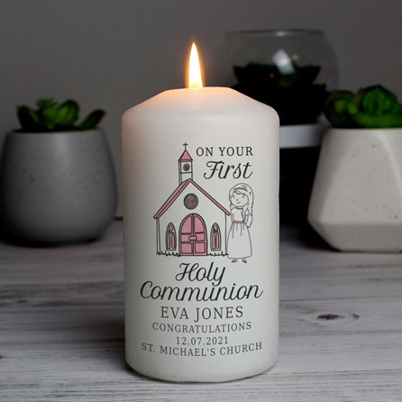 Personalised Girls First Holy Communion Pillar Candle Personalised Girls First Holy Communion Pillar Candle