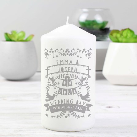 Personalised Grey Papercut Style Pillar Candle Personalised Grey Papercut Style Pillar Candle