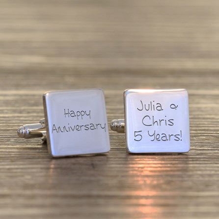 Personalised 'Happy Anniversary' Silver Cufflinks Personalised 'Happy Anniversary' Silver Cufflinks