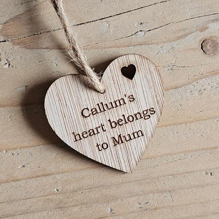 Personalised 'Heart Belongs To Mum' Hanging Heart Card Personalised 'Heart Belongs To Mum' Hanging Heart Card