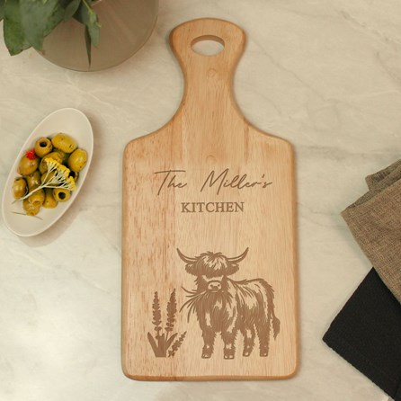 Personalised Highland Cow Paddle Chopping Board Personalised Highland Cow Paddle Chopping Board