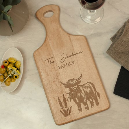 Personalised Highland Cow Paddle Chopping Board Personalised Highland Cow Paddle Chopping Board