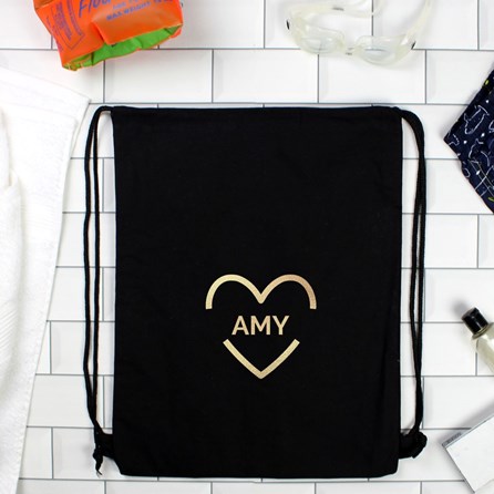 Personalised Drawstring Kit Bag with Gold Heart