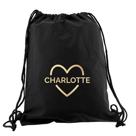 Personalised Drawstring Kit Bag with Gold Heart