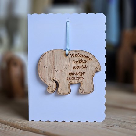 Personalised New Baby Hanging Elephant Decoration Card Personalised New Baby Hanging Elephant Decoration Card