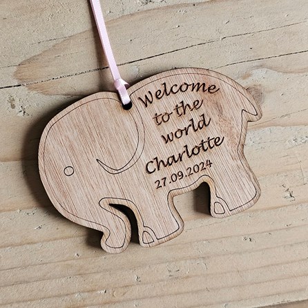 Personalised New Baby Hanging Elephant Decoration Card Personalised New Baby Hanging Elephant Decoration Card