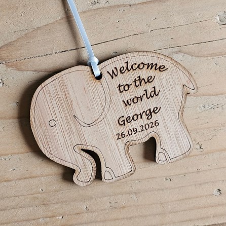 Personalised New Baby Hanging Elephant Decoration Card Personalised New Baby Hanging Elephant Decoration Card