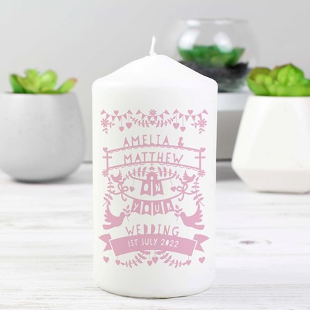 Personalised Pink Papercut Style Pillar Candle Personalised Pink Papercut Style Pillar Candle
