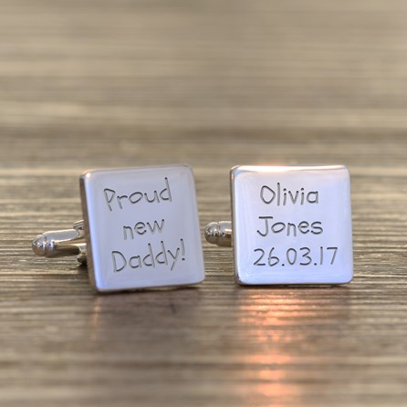 Personalised 'Proud New Daddy!' Silver Cufflinks Personalised 'Proud New Daddy!' Silver Cufflinks