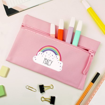 Personalised Rainbow Pencil Case in Pink