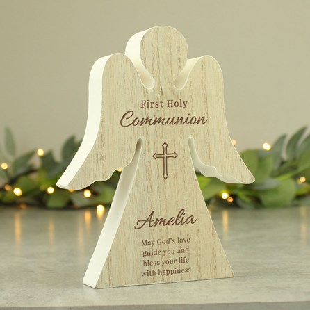 Personalised Rustic Wooden First Holy Communion Angel Decoration Personalised Rustic Wooden First Holy Communion Angel Decoration