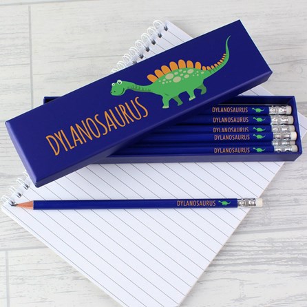 Personalised Set of 12 Pencils In Dinosaur Box