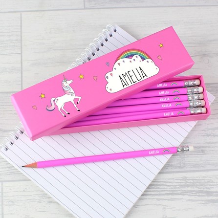 Personalised Set of 12 Pencils In Unicorn Box