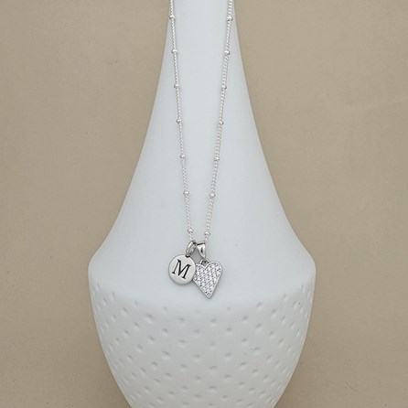 Personalised Silver Ball Chain Necklace with CZ Heart Personalised Silver Ball Chain Necklace with CZ Heart