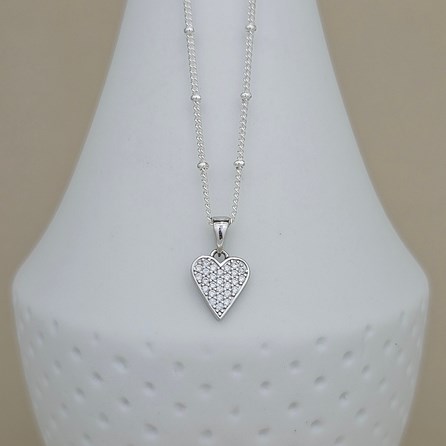 Personalised Silver Ball Chain Necklace with CZ Heart Personalised Silver Ball Chain Necklace with CZ Heart