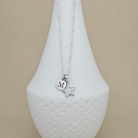 Personalised Silver Ball Chain Necklace with CZ Star Personalised Silver Ball Chain Necklace with CZ Star