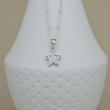 Personalised Silver Ball Chain Necklace with CZ Star Personalised Silver Ball Chain Necklace with CZ Star