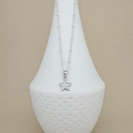 Personalised Silver Ball Chain Necklace with CZ Star Personalised Silver Ball Chain Necklace with CZ Star