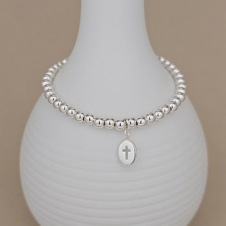 Personalised Silver Baptism Cross Bead Bracelet Personalised Silver Baptism Cross Bead Bracelet