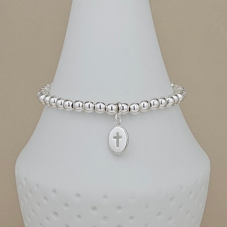 Personalised Silver Christening Cross Bead Bracelet Personalised Silver Christening Cross Bead Bracelet