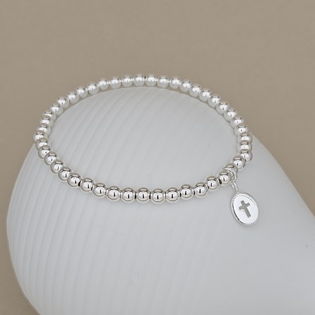 Personalised Silver Communion Cross Bead Bracelet Personalised Silver Communion Cross Bead Bracelet