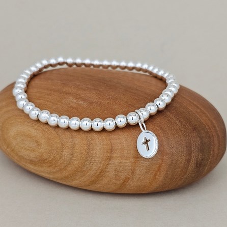 Personalised Silver Confirmation Cross Bead Bracelet Personalised Silver Confirmation Cross Bead Bracelet