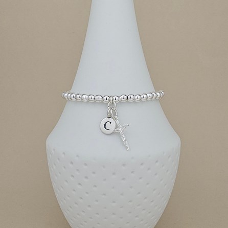 Personalised Silver Crucifix Beaded Bracelet Personalised Silver Crucifix Beaded Bracelet