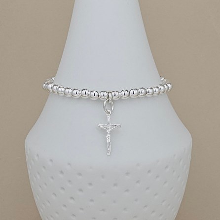 Personalised Silver Crucifix Beaded Bracelet Personalised Silver Crucifix Beaded Bracelet
