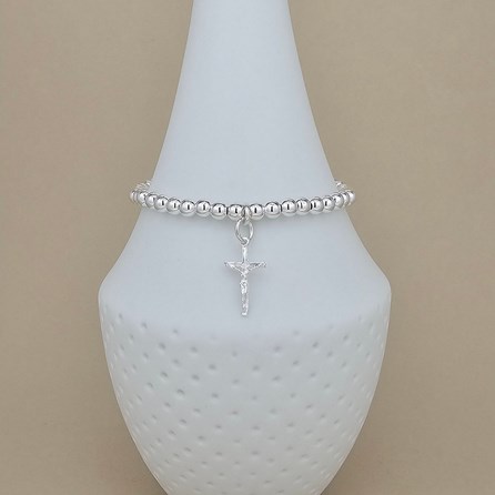 Personalised Silver Crucifix Beaded Bracelet Personalised Silver Crucifix Beaded Bracelet