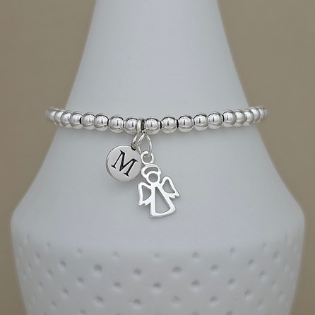 Personalised Sterling Silver Cut Out Angel Charm Bracelet Personalised Sterling Silver Cut Out Angel Charm Bracelet