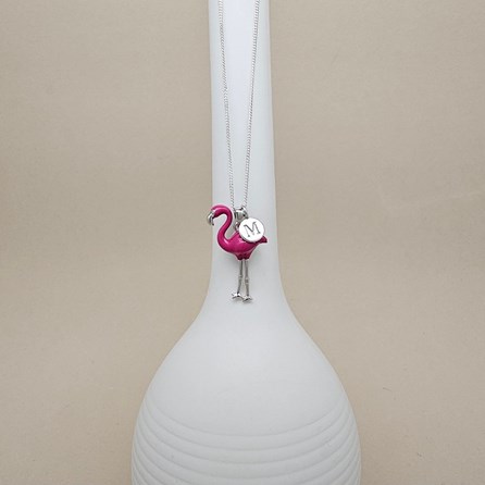 Personalised Sterling Silver Enamel Flamingo Necklace Personalised Sterling Silver Enamel Flamingo Necklace