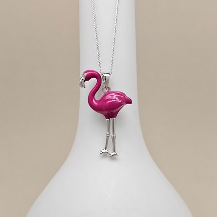 Personalised Sterling Silver Enamel Flamingo Necklace Personalised Sterling Silver Enamel Flamingo Necklace