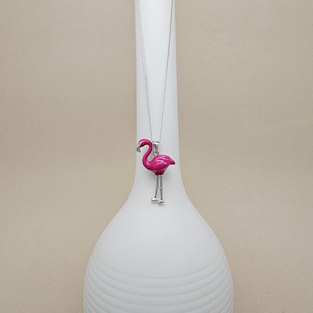 Personalised Sterling Silver Enamel Flamingo Necklace Personalised Sterling Silver Enamel Flamingo Necklace