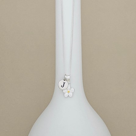 Personalised Sterling Silver White Enamel Flower Necklace Personalised Sterling Silver White Enamel Flower Necklace