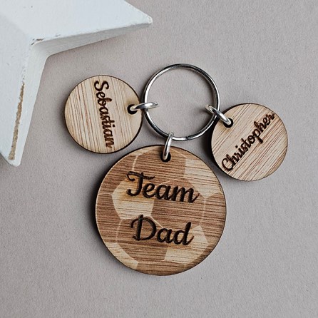 Personalised 'Team Dad' Wooden Football Keyring Personalised 'Team Dad' Wooden Football Keyring