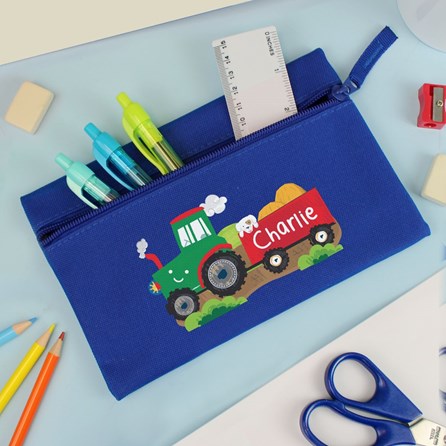 Personalised Tractor Pencil Case in Blue